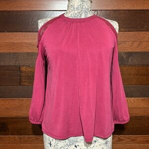 Mudd Crew Neck Long Sleeve Cold Shoulder Dark Pink Blouse